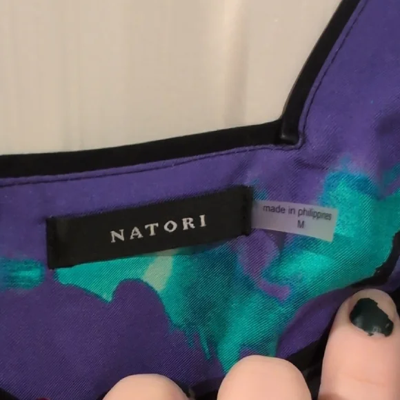 Natori Black Dress with Purple and Teal Floral Design - Picture 2 of 4